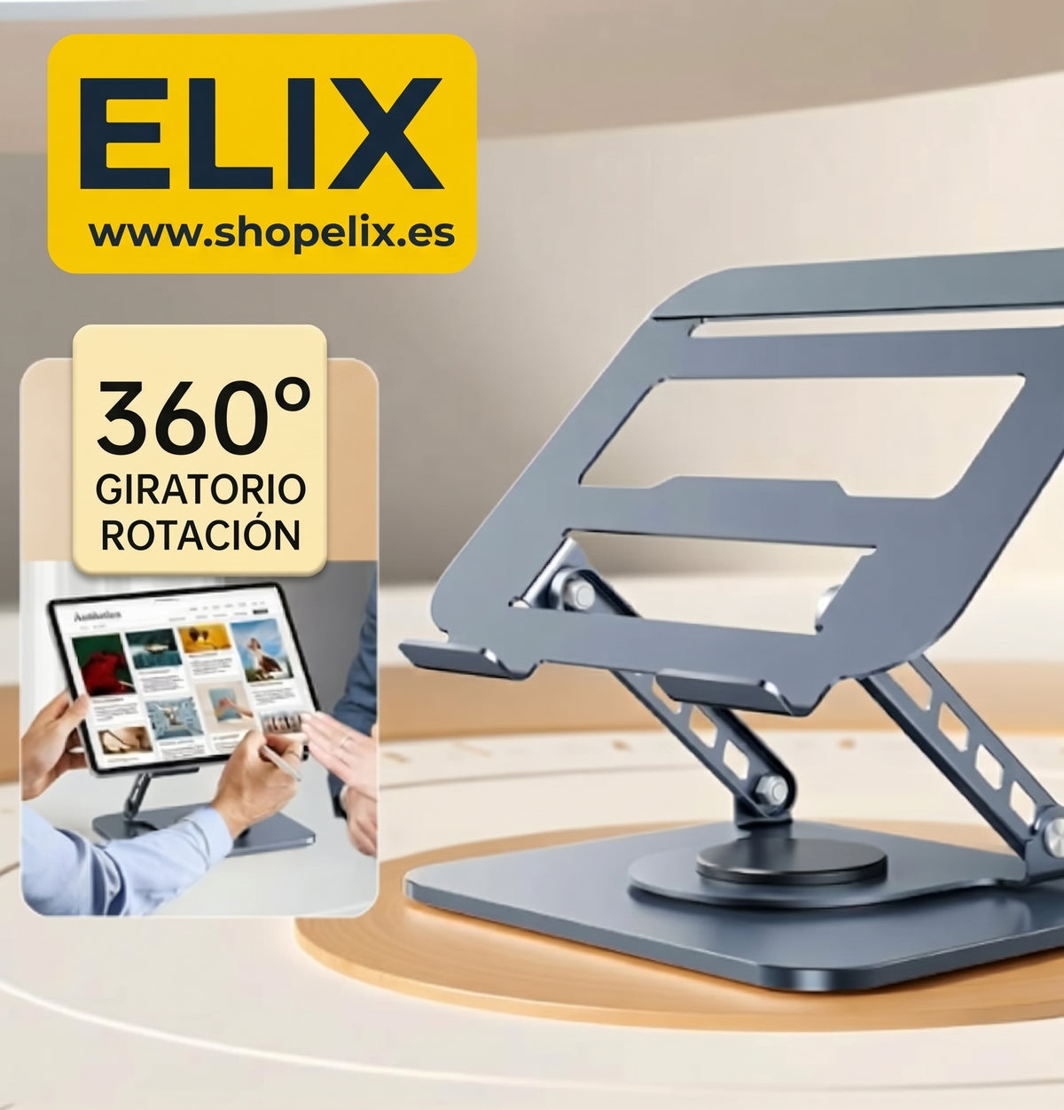 Soporte metálico de escritorio para portátil y tablet