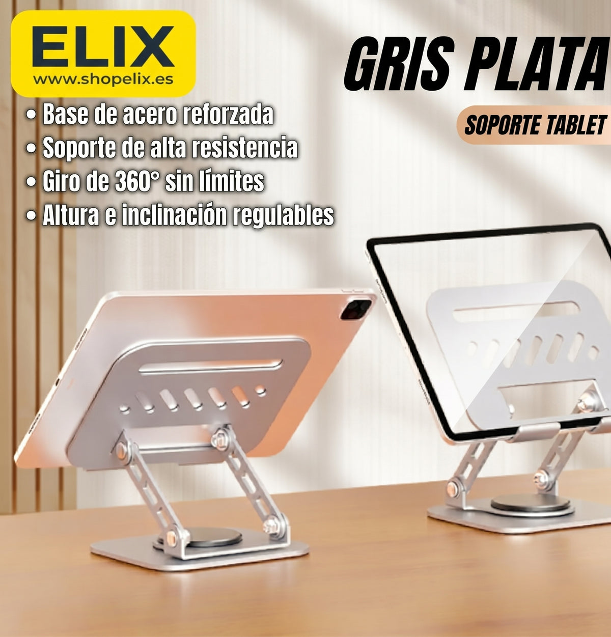 Soporte metálico de escritorio para portátil y tablet